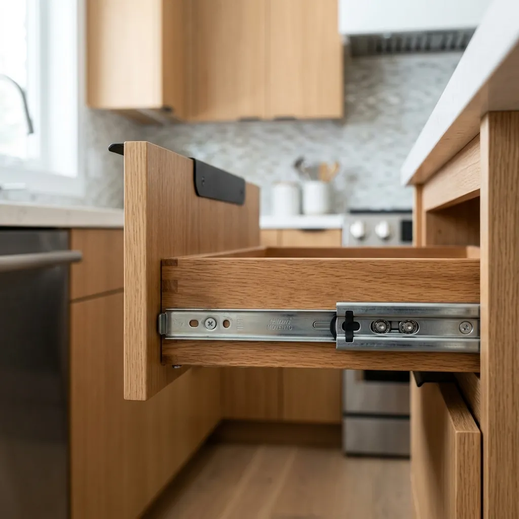 Detalhe de ferragem com amortecimento europeu